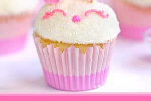 Photo of Easter Bunny Cupcakes with text overlay for Pinterest.