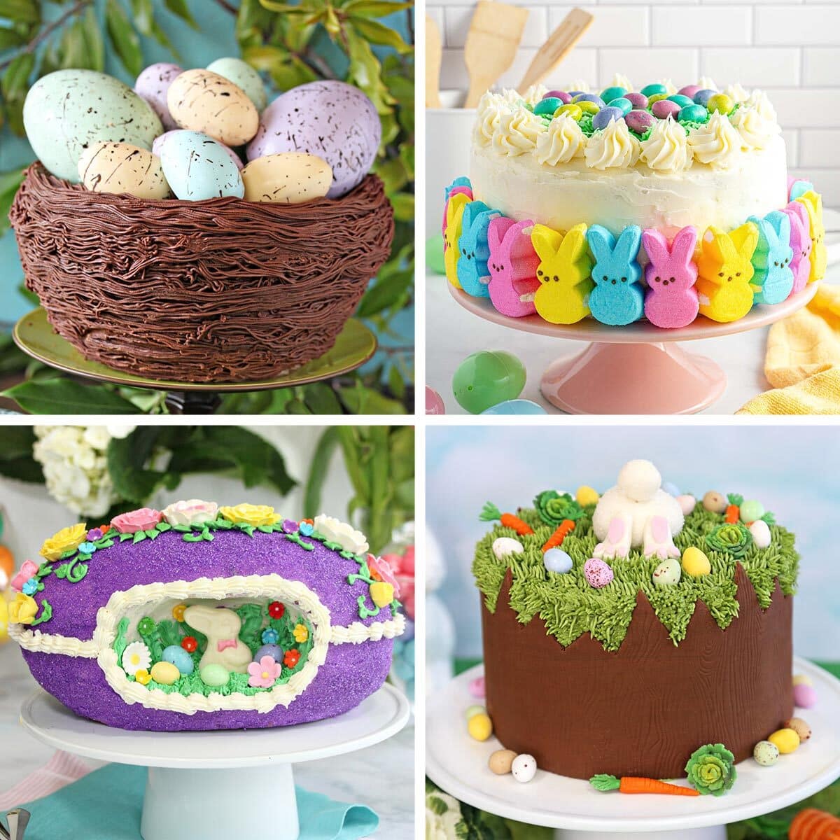 Photo collage featuring 4 cute Easter Cakes.