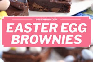 Two photo collage of Easter Egg Brownies with text overlay for Pinterest.