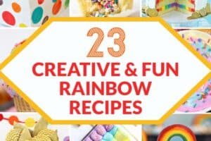 14-photo collage of various rainbow desserts with text overlay for Pinterest.