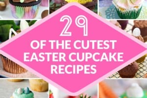 14 photo collage of different Easter cupcakes, with text overlay for Pinterest.