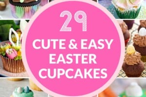 14 photo collage of different Easter cupcakes, with text overlay for Pinterest.