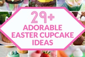 14 photo collage of different Easter cupcakes, with text overlay for Pinterest.