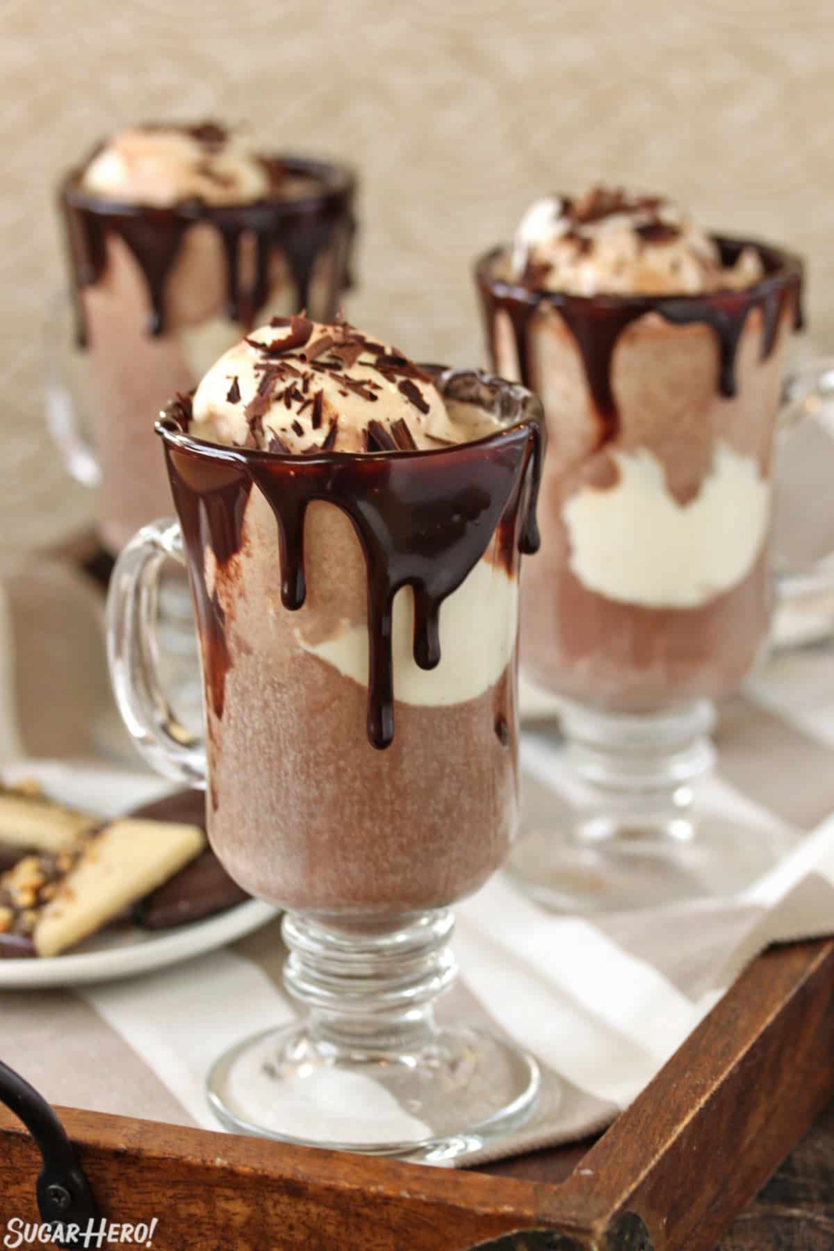 3 Hot Chocolate Floats on a serving tray.