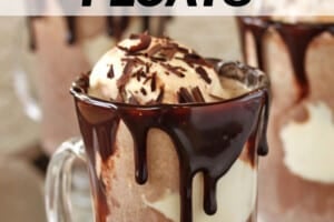 Photo of Hot Chocolate Floats with text overlay for Pinterest.