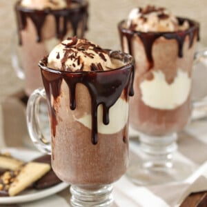 Close up of 3 Hot Chocolate Floats.