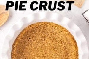 Photo of graham cracker crust with text overlay for Pinterest.