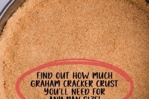 Picture of graham cracker crust in a springform pan, with text on top for Pinterest.