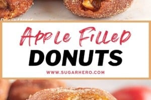 Two photo collage of Apple Donuts, with text overlay for Pinterest.