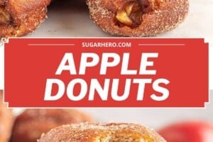 Two photo collage of Apple Donuts, with text overlay for Pinterest.