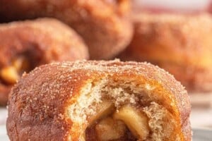 Picture of Apple Donuts, with text overlay for Pinterest.