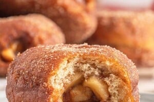 Picture of Apple Donuts, with text overlay for Pinterest.