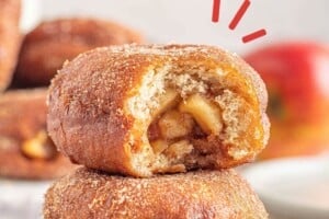 Picture of Apple Donuts, with text overlay for Pinterest.