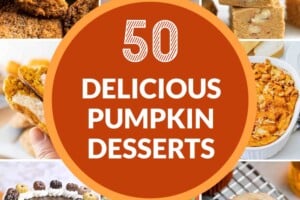 14-photo collage of various pumpkin desserts, with text overlay for Pinterest.