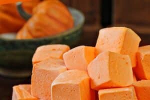 Photo of Pumpkin Marshmallows with text overlay for Pinterest.