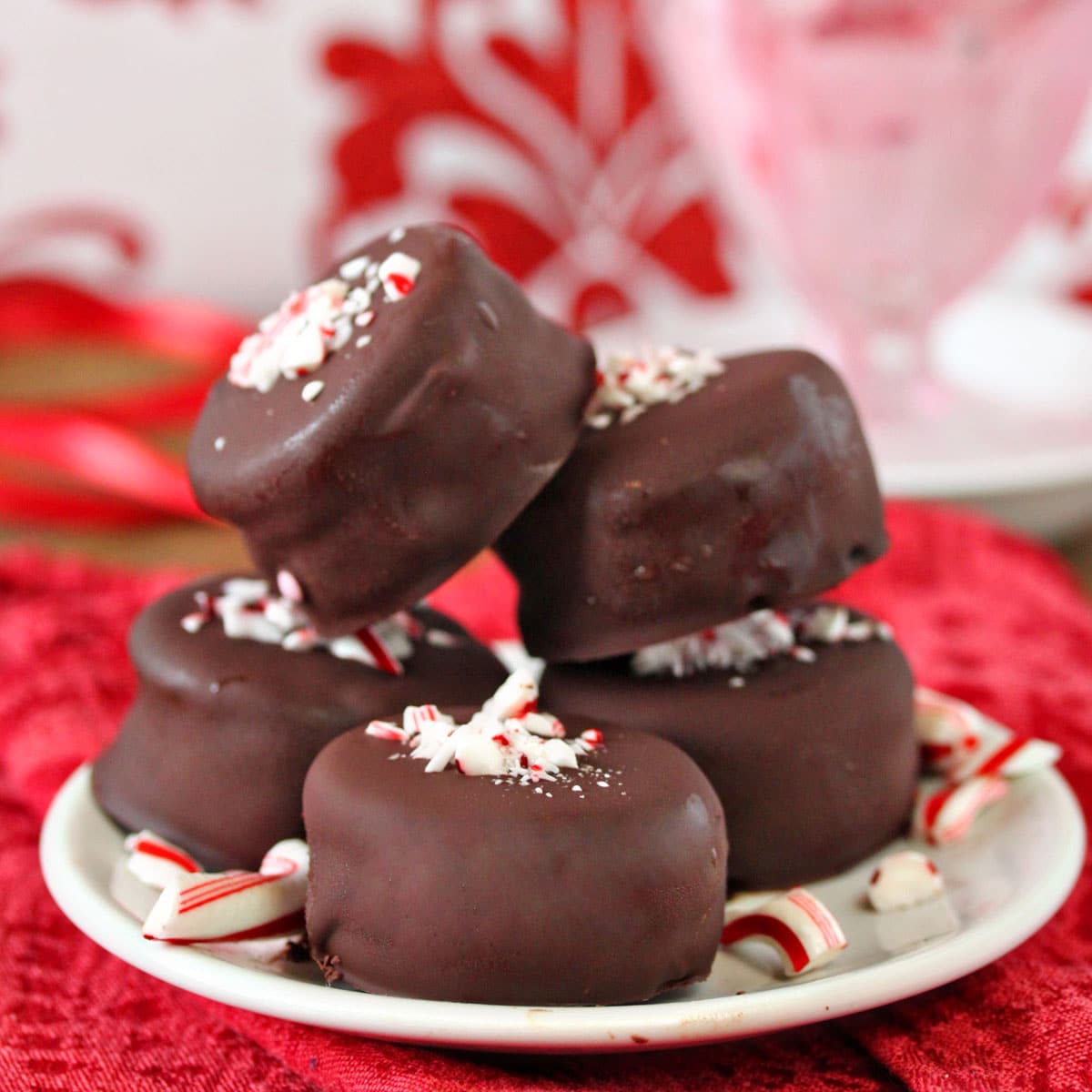 Oreo Peppermint Bonbons on a small white plate.