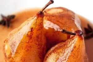 Poached Pears with text overlay for Pinterest.