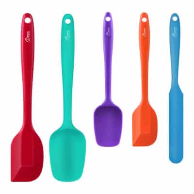 Colorful silicone spatulas on a white background.