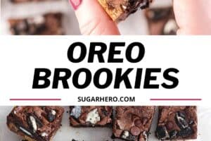 Two photo collage of Oreo Brookies with text overlay for Pinterest.