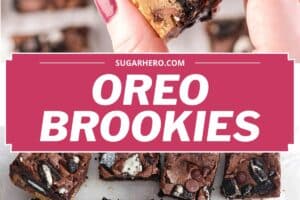 Two photo collage of Oreo Brookies with text overlay for Pinterest.