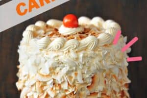 Carrot Cake with Coconut Cream Cheese Buttercream with text overlay for Pinterest.