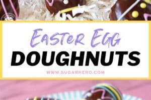 2 photo collage of Easter Egg Doughnuts with text overlay for Pinterest.