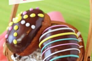 Image of Easter Egg Doughnuts with text overlay for Pinterest.