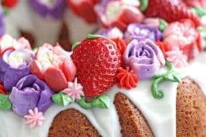 Image of Strawberry Swirl Bundt Cake with text overlay for Pinterest.
