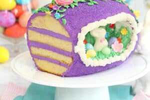 Image of Sugar Easter Egg Cake with text overlay for Pinterest.