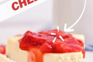 Photo of New York Style Cheesecake with text on top for Pinterest.