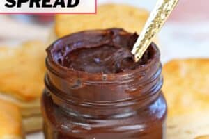 Photo of Sugar-Free Chocolate Spread with text overlay for Pinterest.