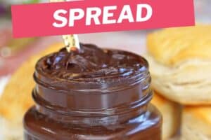 Photo of Sugar-Free Chocolate Spread with text overlay for Pinterest.