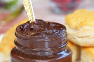 Photo of Sugar-Free Chocolate Spread with text overlay for Pinterest.