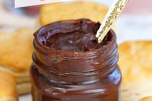 Photo of Sugar-Free Chocolate Spread with text overlay for Pinterest.