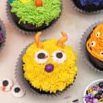Close up of a yellow Monster Cupcake.