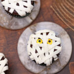 Close up of the top of a Mummy Cupcake.