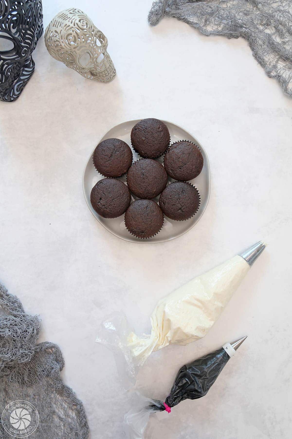Ingredients needed for Skull Cupcakes.