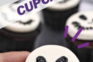 Photo of Skull Cupcakes with text for Pinterest.