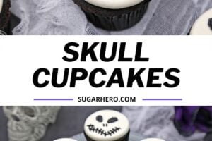 Two photo collage of Skull Cupcakes with text for Pinterest.