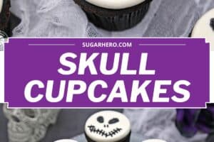 Photo of Skull Cupcakes with text for Pinterest.