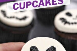 Photo of Skull Cupcakes with text for Pinterest.