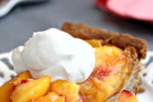 Picture of Fresh Peach Tart with text overlay for Pinterest.