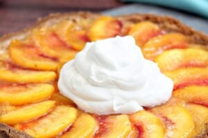 Picture of Fresh Peach Tart with text overlay for Pinterest.