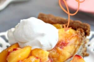 Picture of Fresh Peach Tart with text overlay for Pinterest.