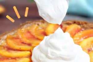 Picture of Fresh Peach Tart with text overlay for Pinterest.