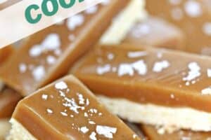 A photo of salted caramel bars with text overlay for Pinterest.