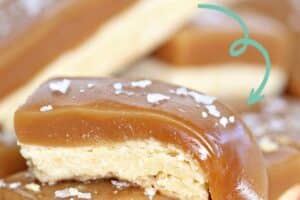 A photo of salted caramel bars with text overlay for Pinterest.
