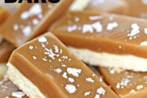 A photo of salted caramel bars with text overlay for Pinterest.