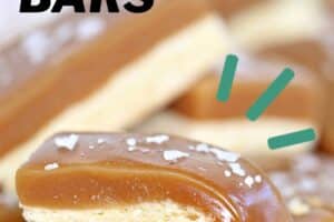 A photo of salted caramel bars with text overlay for Pinterest.