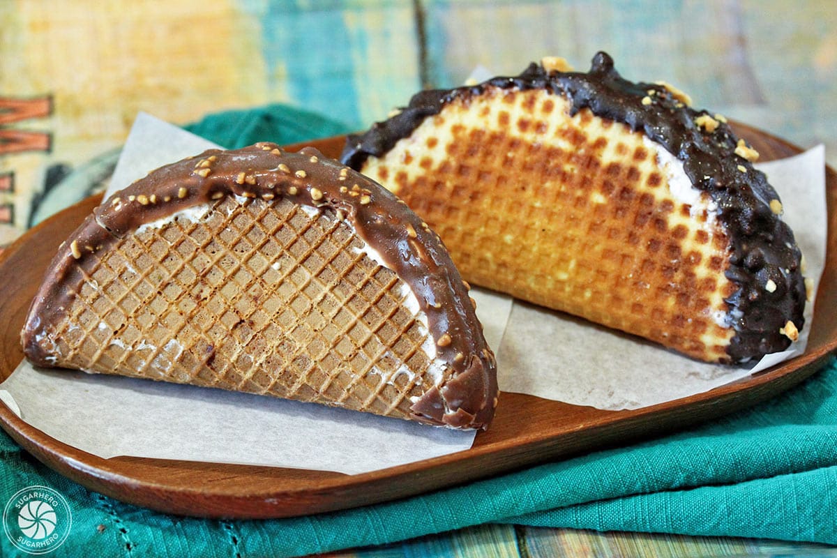 An original Choco Taco next to a SugarHero homemade choco taco.
